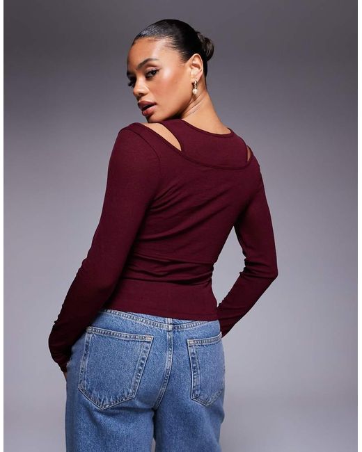 ASOS Blue Twist Bust Double Layer Long Sleeve Top