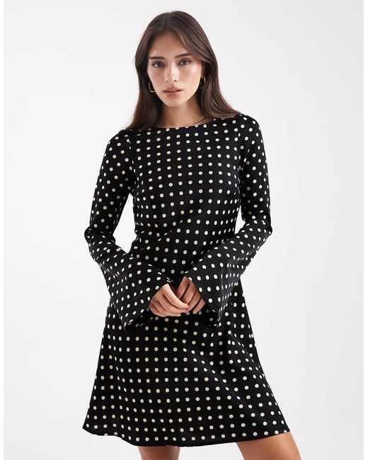 Brave Soul Black Long Sleeve Polka Dot Mini Dress