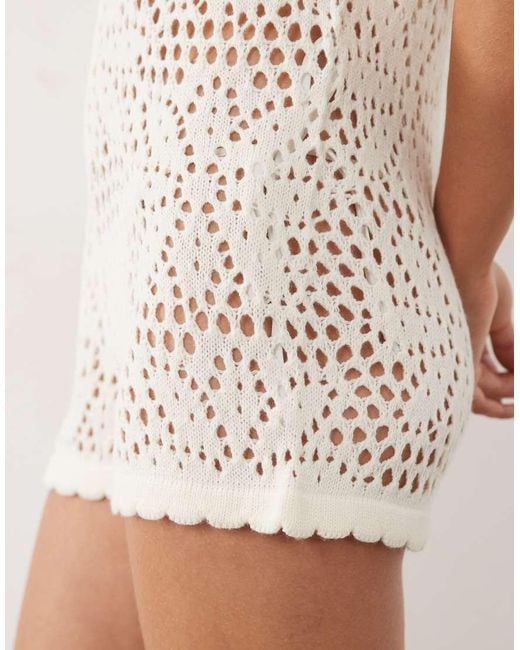 Miss Selfridge White Crochet Floral Playsuit