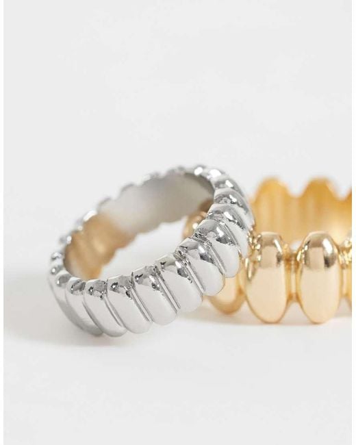 Reclaimed Vintage White Mixed Plate Ribbed Band Rings 2 Pack-multi