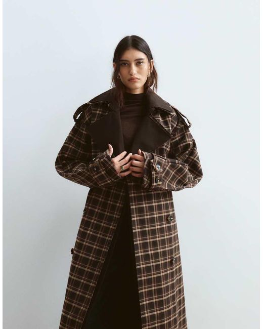 ARRANGE Brown Two Tone Lapel Double Breasted Trench Coat