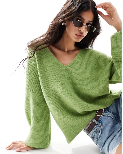 Threadbare Green – flauschiger, lockerer pullover