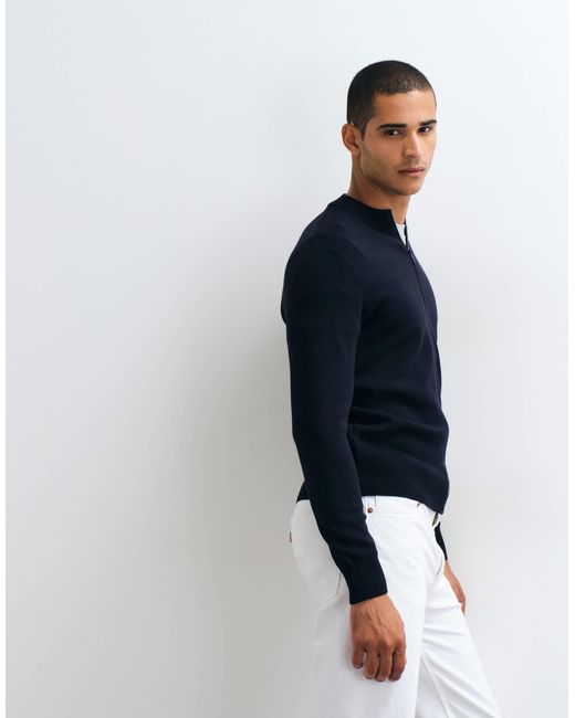 Mango Blue Knitted Zip Through Cardigan for men