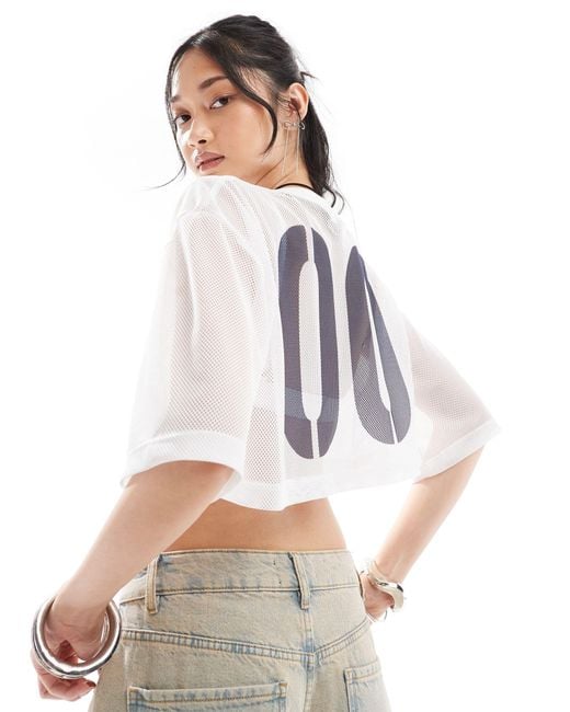 Collusion White Airtex Crop Tee With Number Graphic