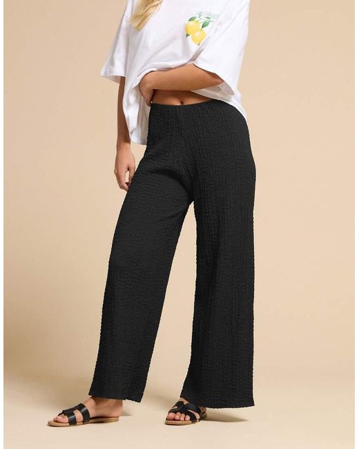 PixieGirl Blue Petite Bubble Textured Wide Leg Trousers