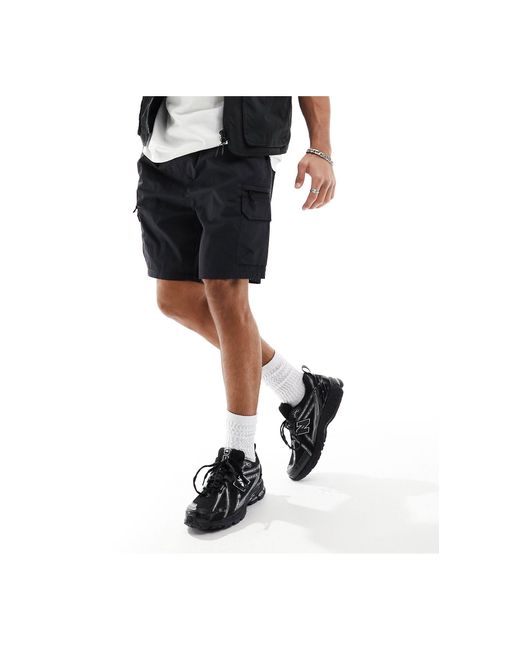 River Island Black Cargo Shorts for men
