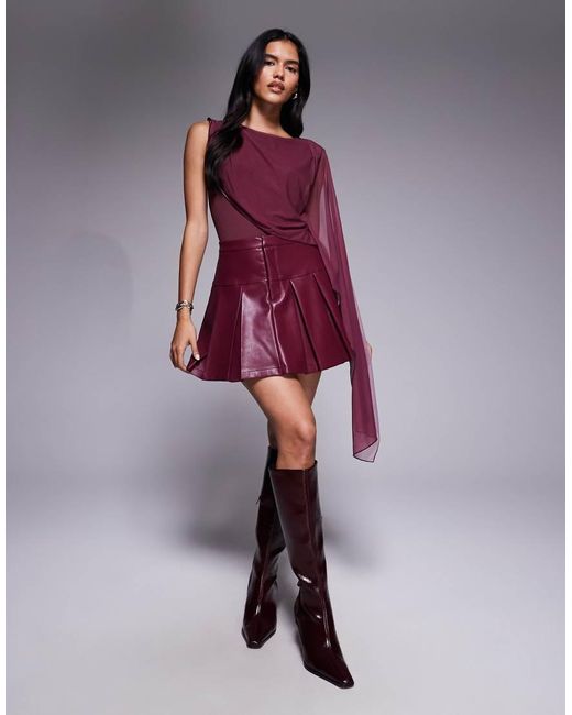 ASOS Purple Slinky Bodysuit With Mesh Cape Detail
