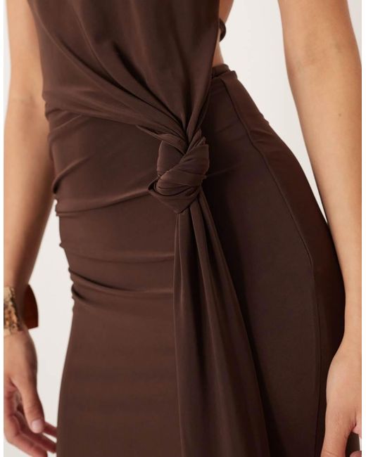 ASOS Natural Slinky Knot Front Cowl Neck Maxi Dress