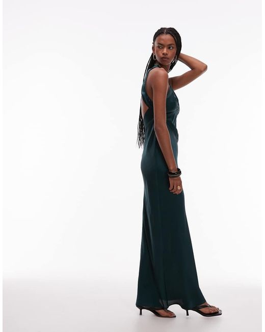 Vestido Largo De Corte Al Bies Con Espalda Asimétrica Y Diseño De Paneles De Satén De ASOS de color Blue