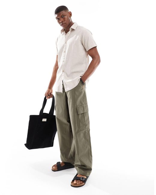 JJ Rebel White Short Sleeve Linen Blend Shirt for men