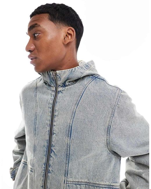 Chaqueta Vaquera Extragrande Con Capucha De -Azul ASOS de hombre de color Gray