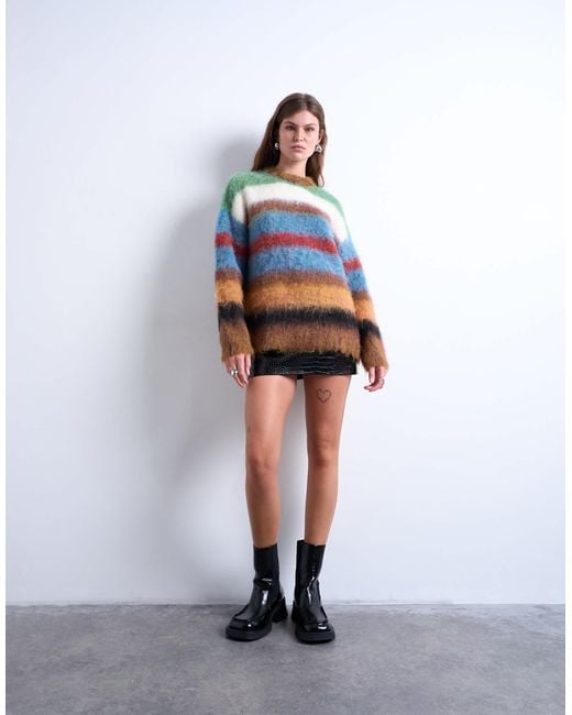 TOPSHOP Multicolor – flauschiger strickpullover mit em streifenmuster