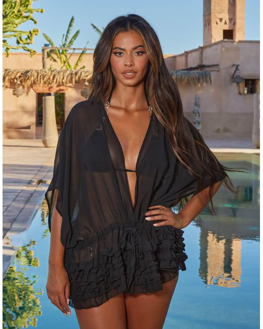 Moda Minx Black X Sophie Piper Ruffle Kaftan
