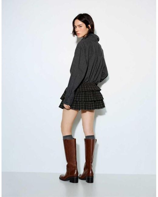 Pull&Bear Black Ruffled Check Skort