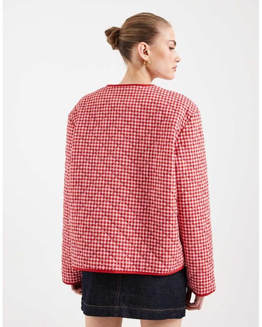 Pieces Red Tie Front Quilted Jacket