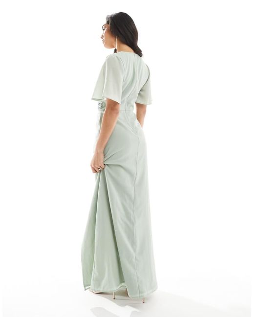 Maya Blue Floral Embellished Short Angel Sleeve Maxi Dress