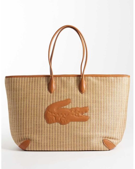 Lacoste Natural Rattan Croc Logo Tote Bag