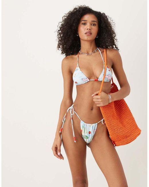 Motel Orange Pami Bali Print Triangle Bikini Top