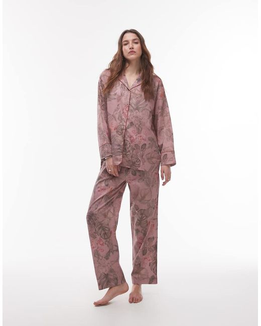 Mango Red Satin Pyjama Shirt Co-ord