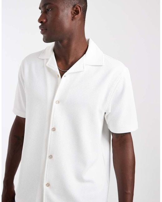 River Island White Textured Revere Shirt for men