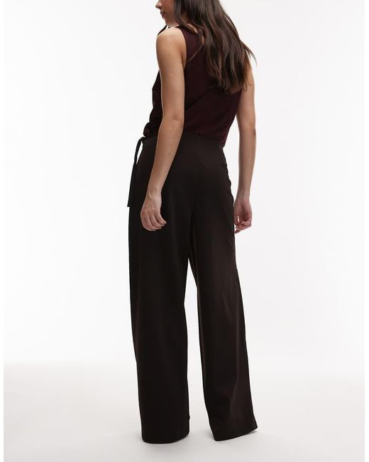 ASOS Blue Slinky Twill Tailored Wide Leg Trouser With Skirt Wrap Detail