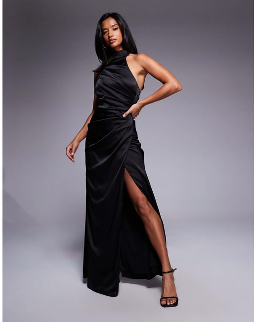 TFNC London Blue – hochgeschlossenes maxikleid aus satin