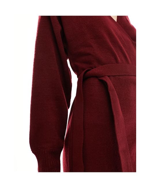 Pretty Lavish Red Beau Wrap Knit Dress With Tie Waist