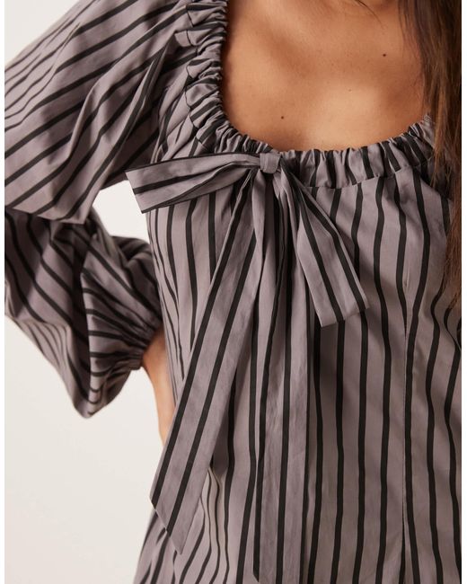 Glamorous Multicolor Tie Front Volume Sleeve Maxi Smock Dress