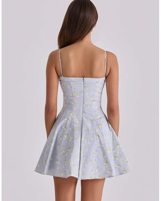 House Of Cb Blue Dolly Wildflower Floral Print Cotton Mini Sundress