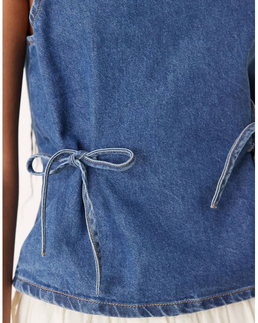 ASOS Blue Denim Tank Top With Cinch Waist Ties