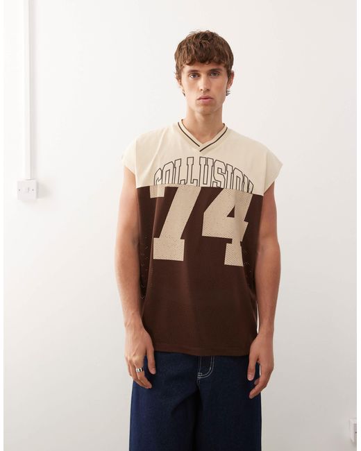 Collusion Brown Spliced Basketball Vest for men