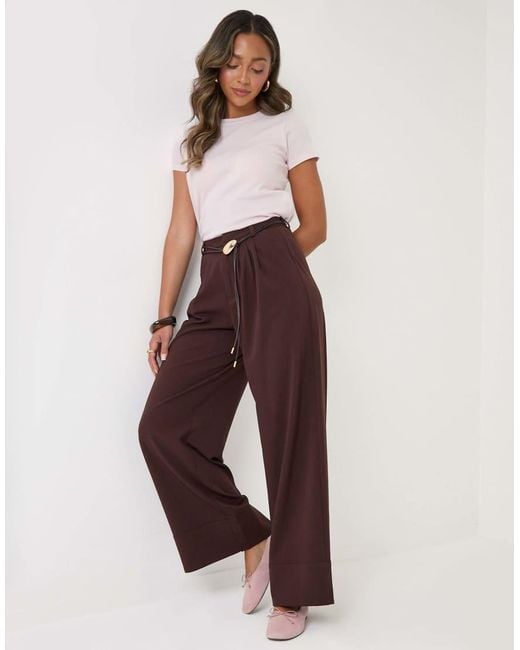 Threadbare Brown Pleated Wide Leg Trousers
