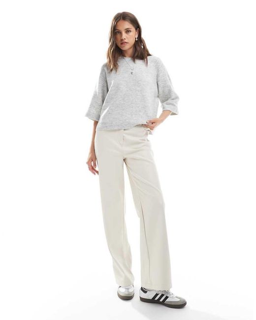 ONLY Gray Cropped Knitted T-Shirt
