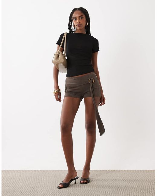 Motel Brown Nivaya Belted Micro Short