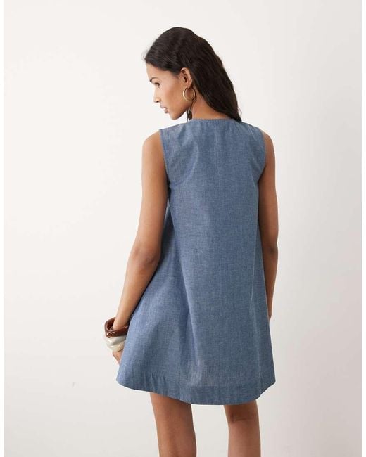 Wednesday's Girl Blue Wednesdays Girl Button Up Chambray Mini Shift Dress