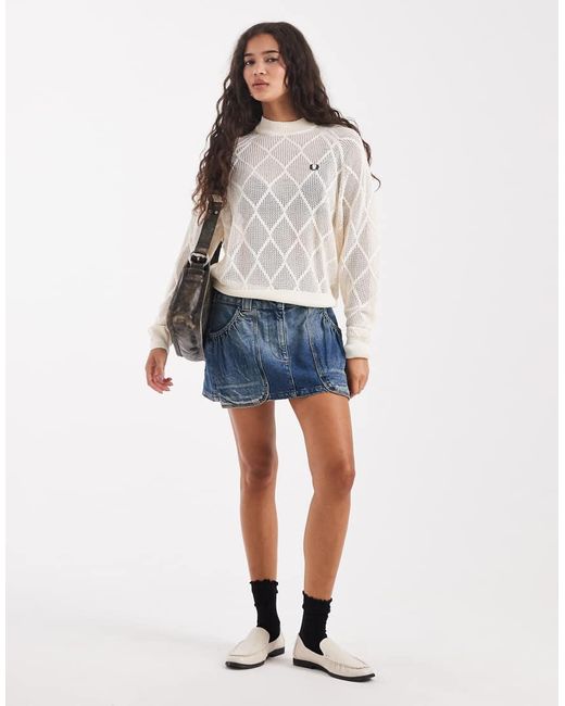 Fred Perry Blue Argyle Mesh Knitted Jumper