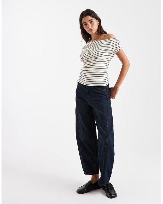 ASOS White Fallen Shoulder With Gathered Waist Top