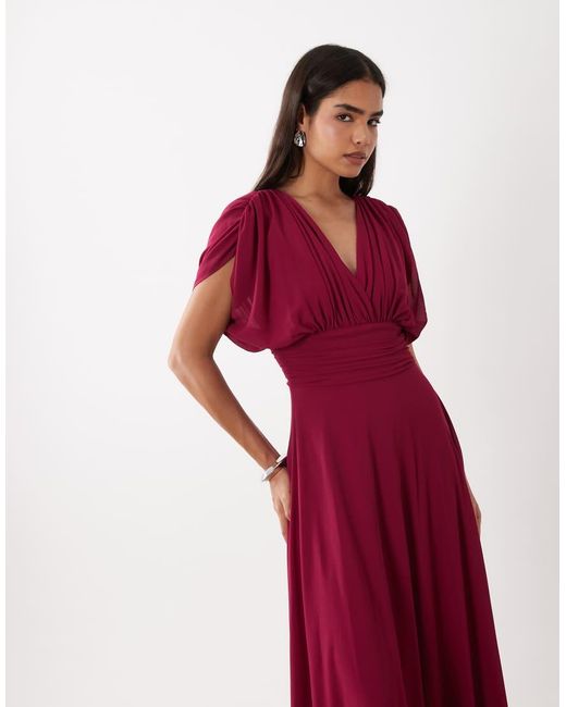 TFNC London Red Bridesmaid Pleated Chiffon Maxi Dress