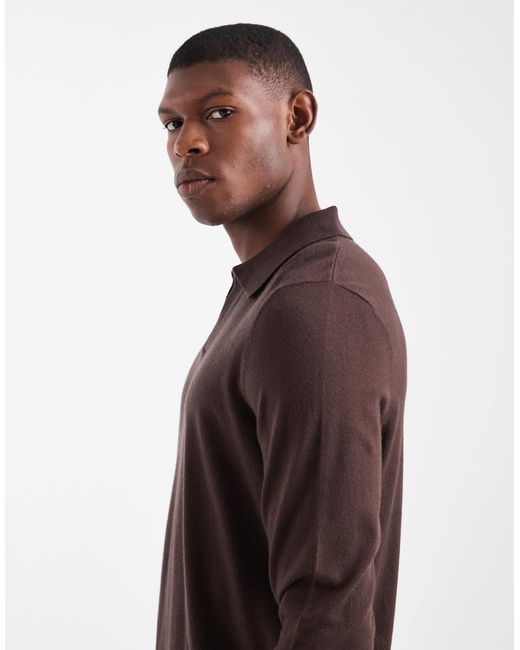 Pull en maille avec col à encoche - marron ASOS pour homme en coloris Brown