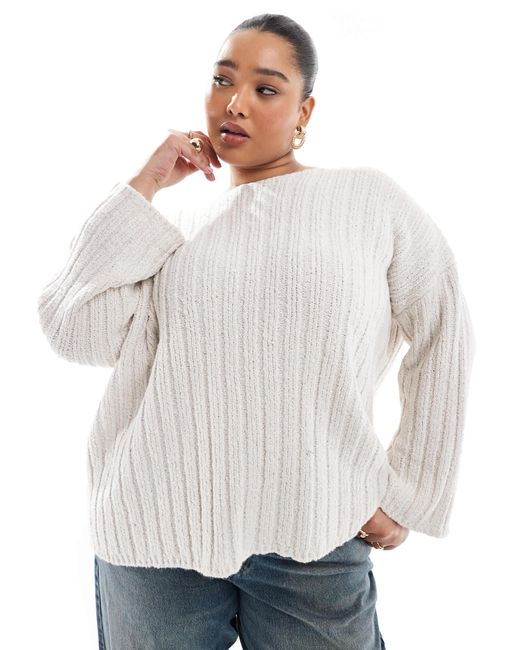 Asos design curve - pull texturé côtelé en maille à encolure bateau - crème ASOS en coloris White