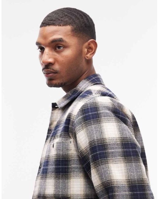 No Problemo Blue Flannel Overshirt With Quilted Lining for men