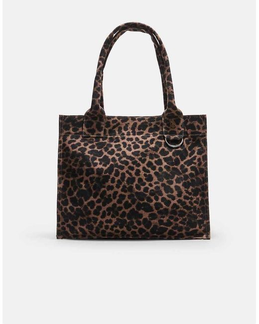 Stradivarius Black Printed Fabric Shopper Bag