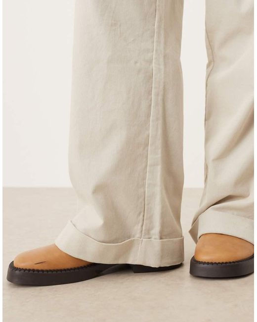 ASOS Natural Asos Design Petite Cuffed Hem Wide Leg Corduroy Pants