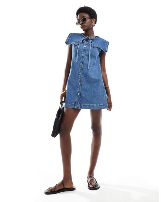 open lace back dress Tommy Hilfiger Womens Gathered Waist Denim Dress, Medium Blue