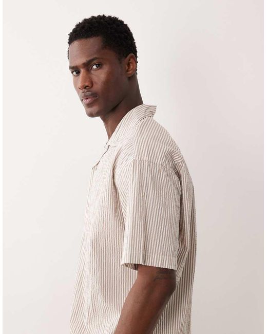 Jack & Jones Natural Revere Collar Seersucker Co-ord Shirt for men