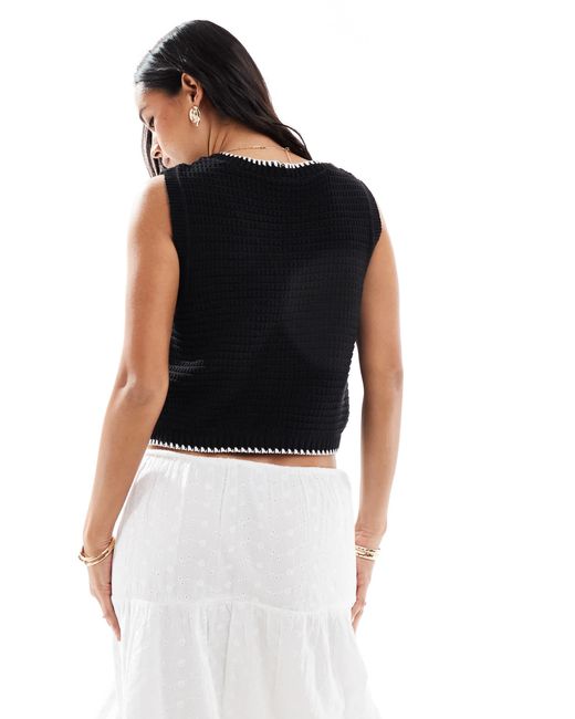 ASOS Black Mock Crochet Knitted Button Front Tank