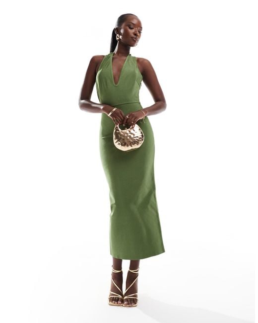 Robe mi longue dos nu a encolure tres degagee et effet bandage ASOS en coloris Vert Lyst