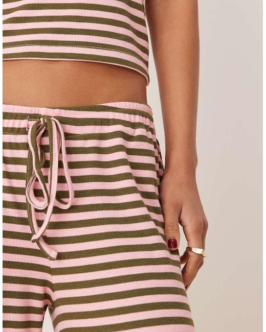 Pantaloni Con Fondo Ampio A Righe Verdi E Rosa di ASOS in Natural