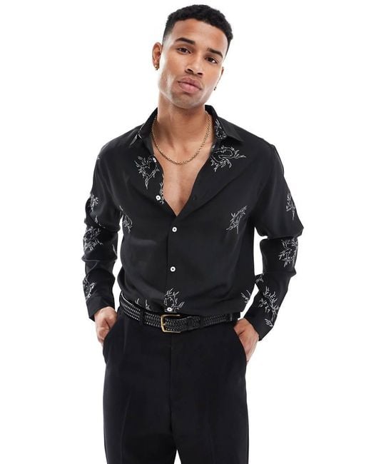 ASOS Black Relaxed Shirt With Heart Print for men
