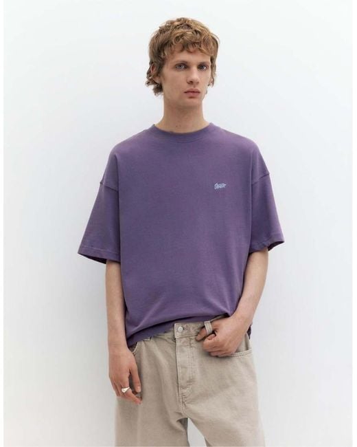 Pull&Bear Purple Stwd Logo Boxy Oversized T-shirt for men